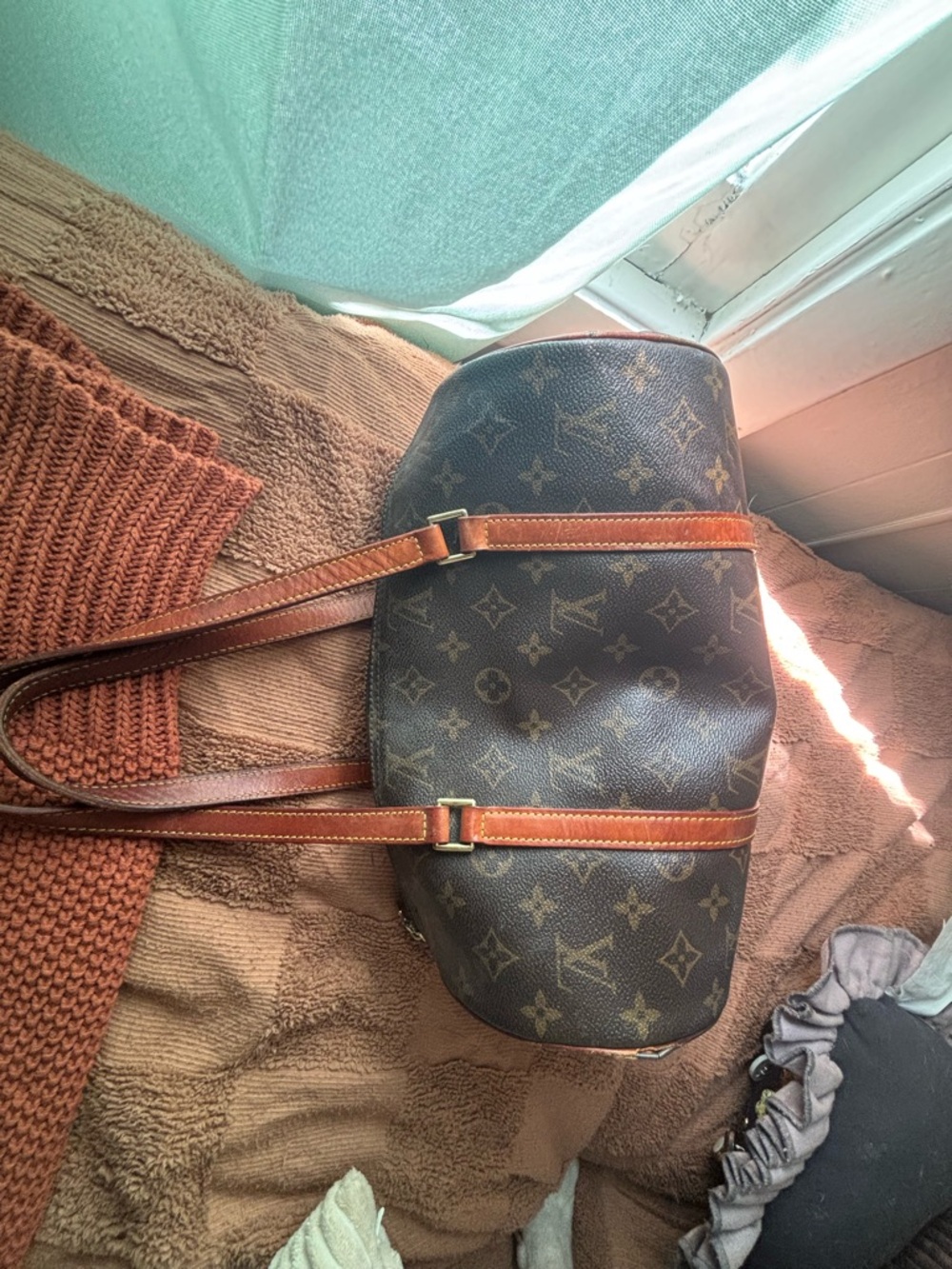 Louis Vuitton Brown Monogram Duffel Bag with Tan Straps - Picture 2 of 6